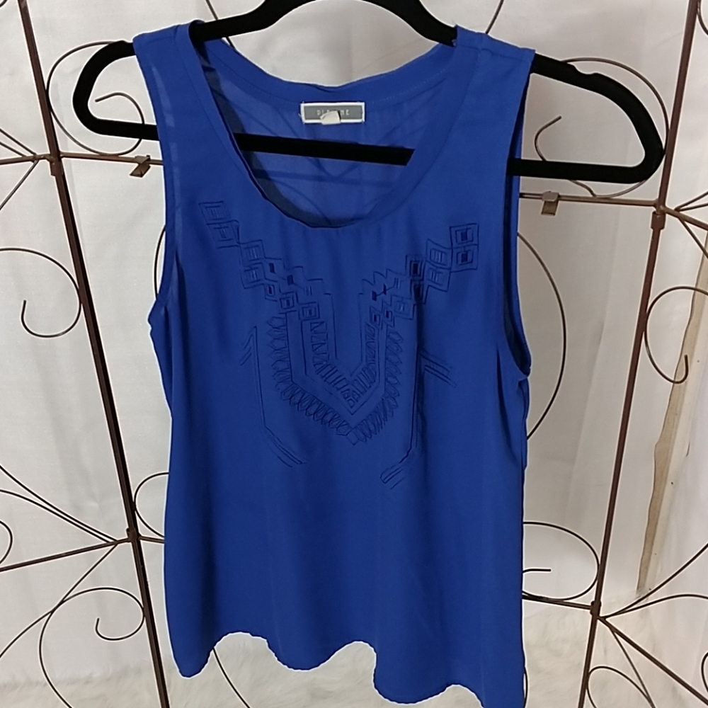 3/$10 Pleione Blue Geometric Design Blouse